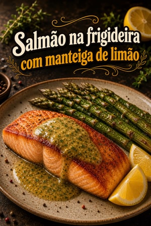 Salmão grelhado na frigideira com manteiga de ervas