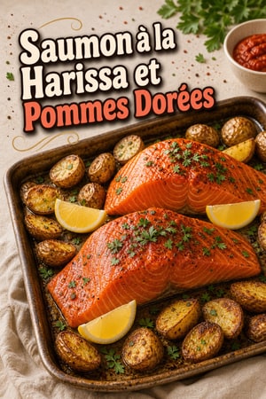 Saumon rôti à la harissa et pommes de terre croustillantes