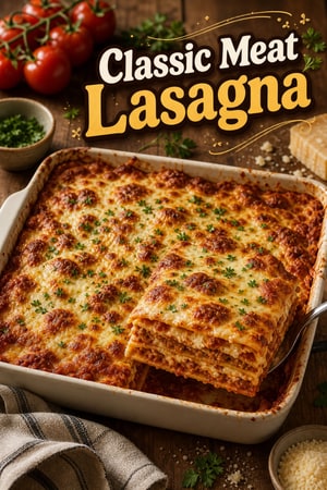 Classic Family Style Meat Lasagna with Three Cheeses