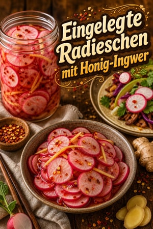 Honig-Ingwer Eingelegte Radieschen mit Chiliflocken