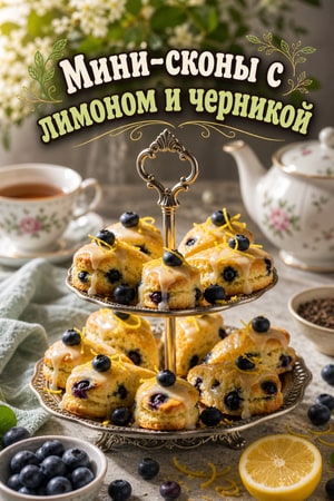 Мини-сконы с лимоном, черникой и глазурью с чаем Эрл Грей