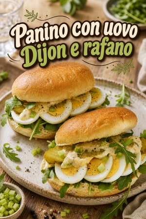 Panino con uova a fette e crema Dijon al rafano