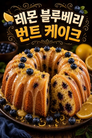 우아한 레몬 블루베리 번트 케이크와 달콤한 허니 글레이즈
