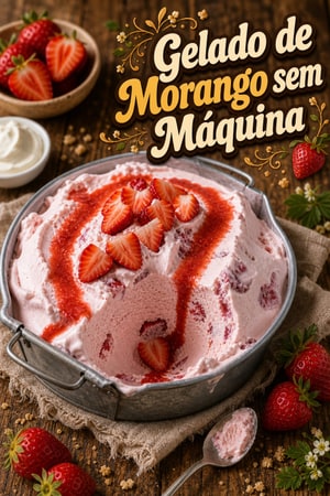 Gelado sem Máquina de Morango com Redemoinho Fresco