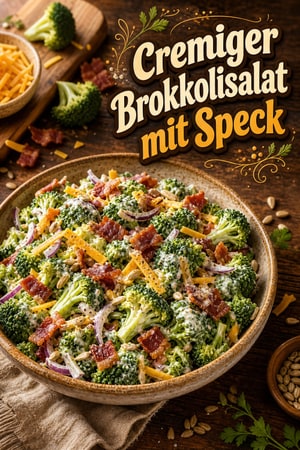 Klassischer cremiger Brokkolisalat mit Speck und Cheddar