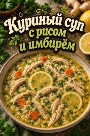 Целительный куриный суп с рисом, имбирём и лимоном