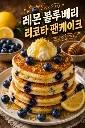 집에서 만드는 레몬 블루베리 리코타 팬케이크와 허니버터, 부드럽고 상큼한 주말 브런치 레시피