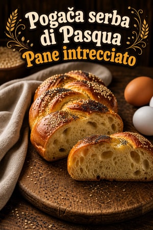 Pogača serba di Pasqua intrecciata, pane rustico e morbido