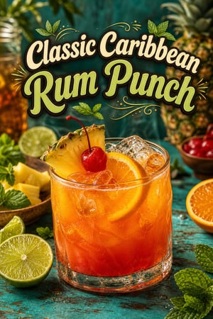 Classic Caribbean Rum Punch with Tropical Fruit Juices