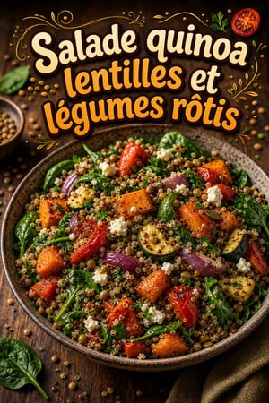 Salade Quinoa-Lentilles énergisante aux légumes rôtis