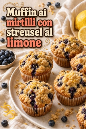 Muffin ai mirtilli morbidi con streusel al limone facili