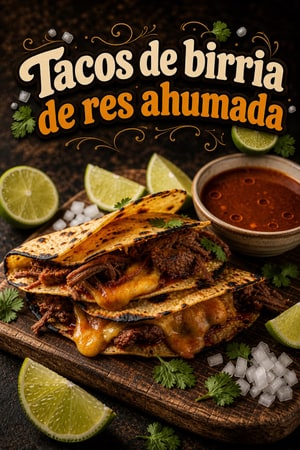Tacos de birria de res ahumada con consomé para mojar