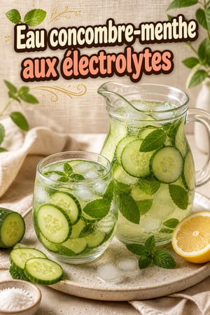Eau électrolyte concombre-menthe pour migraine apaisante