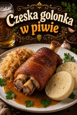 Czeski golonka w piwie z kiszoną kapustą i knedlami