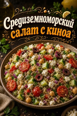 Средиземноморский салат с киноа, нутом и сыром фета