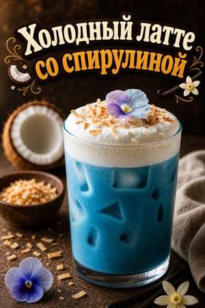 Освежающий холодный латте со спирулиной и кокосовой пеной