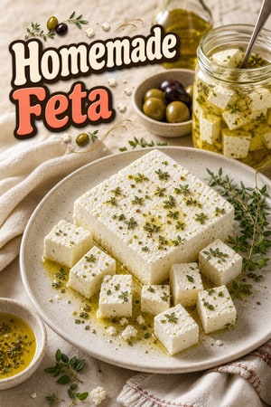 Homemade Traditional Tangy Feta Cheese in Brine