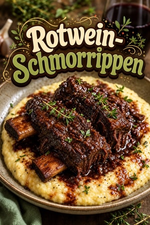 Rotwein-Schmorrippen mit cremiger Parmesan-Polenta