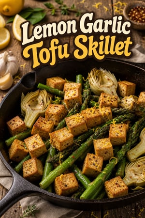 Lemon Garlic Tofu with Asparagus and Artichokes