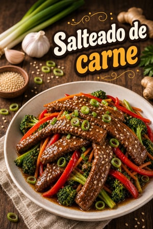 Salteado rápido de carne com alho, gengibre e sésamo