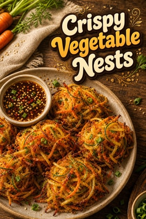 Crispy Vegetable Bird's Nests with Sweet Soy Dipping Sauce