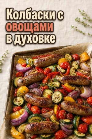 Запеканка из колбасок с овощами на одной противень