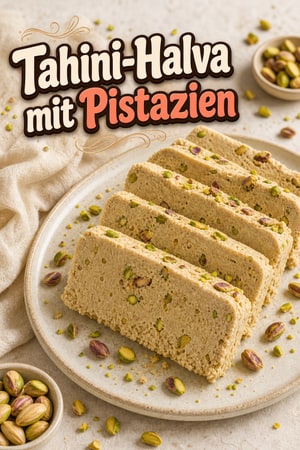 Selbstgemachtes Tahini Halva mit gerösteten Pistazien
