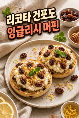 저당 건포도 잉글리시 머핀 — 부드러운 따뜻한 리코타 토스트, 간단한 아침 레시피 홈카페 스타일로
