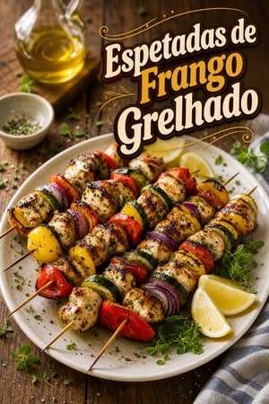 Espetadas de Frango Grelhado com Legumes Marinados