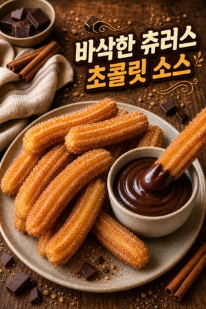 집에서 만드는 바삭한 츄러스와 진한 초콜릿 소스