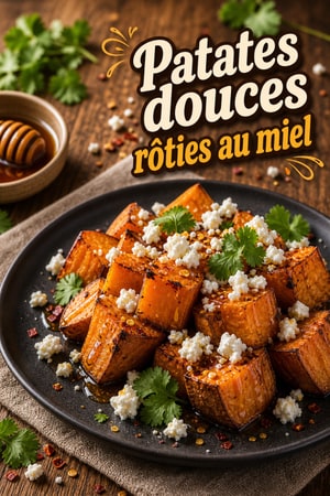 Patates douces rôties au four au miel pimenté et feta