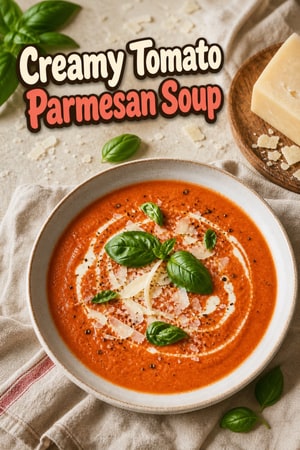 Creamy Tomato Parmesan Soup with Fresh Basil