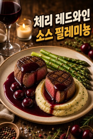 체리 레드와인 팬소스 올린 촉촉한 필레미뇽 — 버터 향 가득한 고급스러운 2인용 저녁레시피