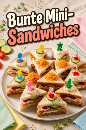Bunte Regenbogen Mini-Sandwich-Canapés für Kinderparty