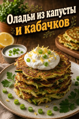 Хрустящие оладьи из капусты и кабачков с йогуртом и зеленью