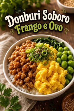 Soboro Donburi - Tigela de Arroz com Frango Moído e Ovo