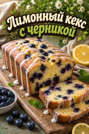 Классический лимонный кекс с черникой и сладкой глазурью