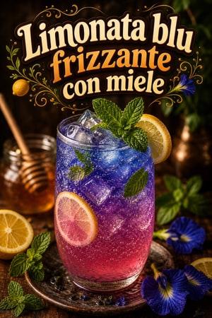 Limonata brillante con butterfly pea, miele e menta