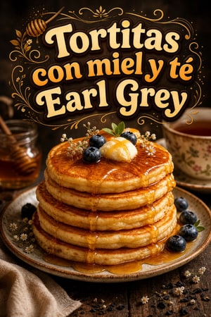 Tortitas esponjosas con miel y té Earl Grey — brunch