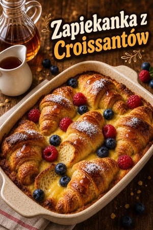Maślana zapiekanka z croissantów i polewą klonową waniliową