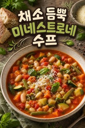 미네스트로네 스프 - 야채와 파스타가 듬뿍 들어간 따뜻한 이탈리안 수프