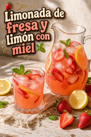 Limonada de fresa y limón con miel y menta fresca casera