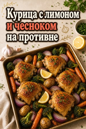 Лимонно-чесночная курица на противне с овощами (быстро)