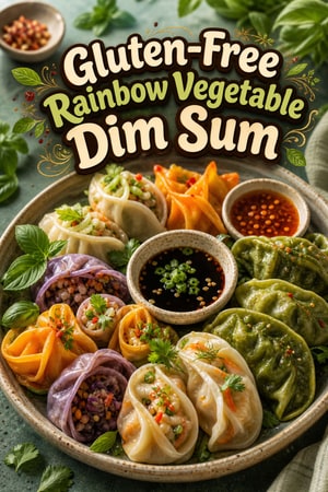 Gluten-Free Colorful Vegetable Dim Sum Platter with Sauces