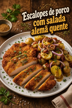 Escalopes de Porco com Ervas e Salada Alemã Quente
