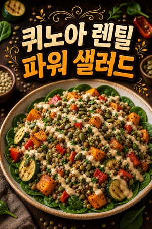 학교 도시락용 퀴노아 렌틸 파워 샐러드: 구운 채소와 시금치로 단백질·철분 가득 비건·밀프렙 추천