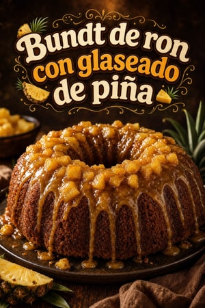 Bundt de ron oscuro y glaseado de piña con manteca dorada