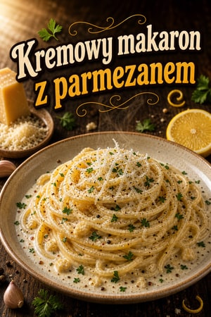 Kremowy makaron czosnkowo-parmezanowy z cytryną i pietruszką