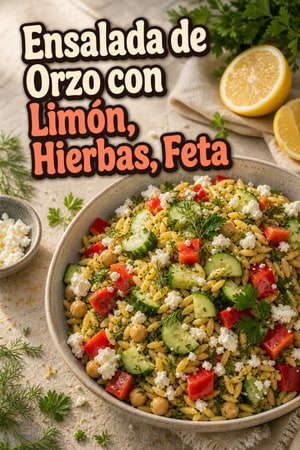Ensalada de Orzo con Limón, Hierbas, Feta y Garbanzos