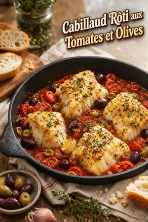 Cabillaud Rôti aux Tomates et Olives